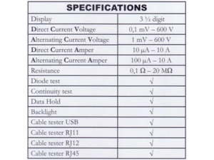 Kéziműszer MX25331 Digit műszer Kábelteszter (600V 10A)