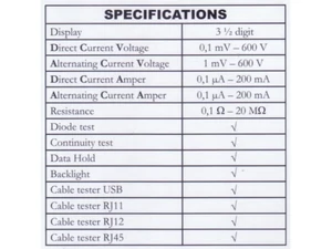 Kéziműszer MX25334 Digit műszer, Kábelteszter (600V 0,2A)