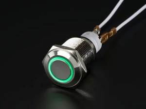 A560 Vandálbiztos nyomógomb zöld LED gyűrűvel, d=16mm