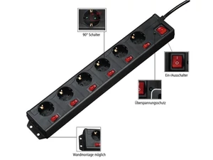 Hálózati elosztó 6-os XL külön kapcsolható 6+1 fekete