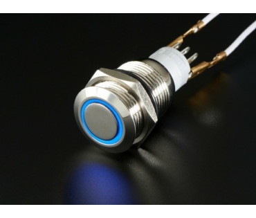 Vandálbiztos nyomógomb kék LED gyűrűvel, d=16mm