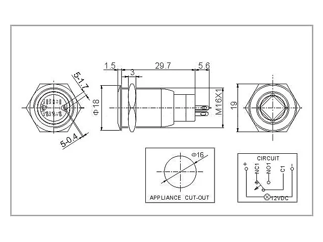 A558 Vandálbiztos nyomógomb fehér LED gyűrűvel, d=16mm