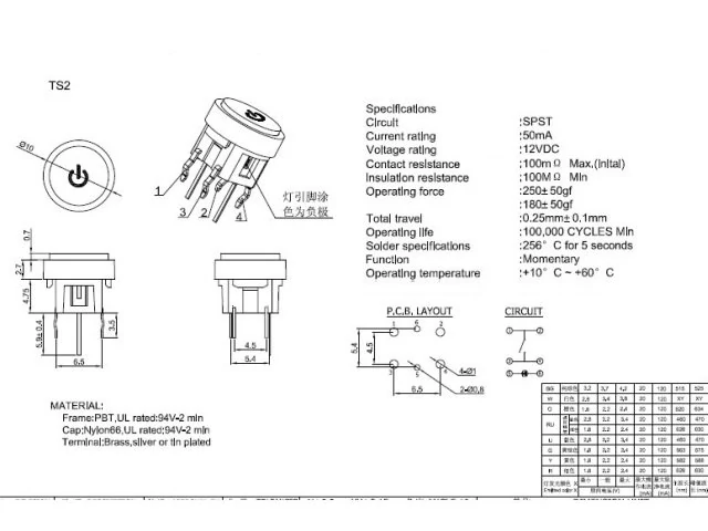 A3105 Mini világító PCB nyomógomb kék Power szimbólummal