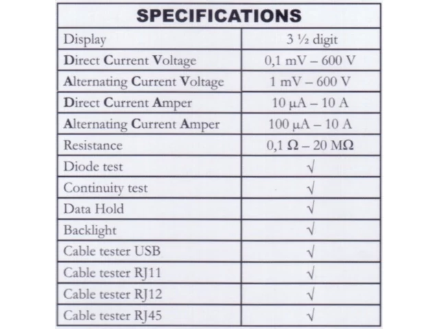 Kéziműszer MX25331 Digit műszer Kábelteszter (600V 10A)