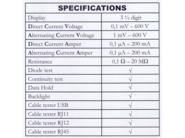 Kéziműszer MX25334 Digit műszer, Kábelteszter (600V 0,2A)