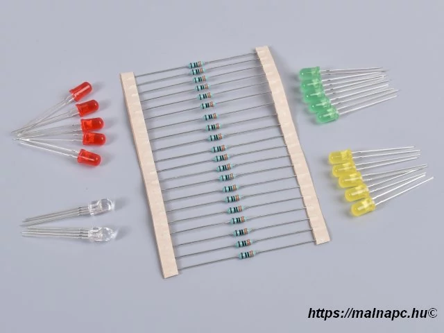 LED csomag - 5x piros, 5x sárga, 5x zöld, 2xRGB, 20x330R
