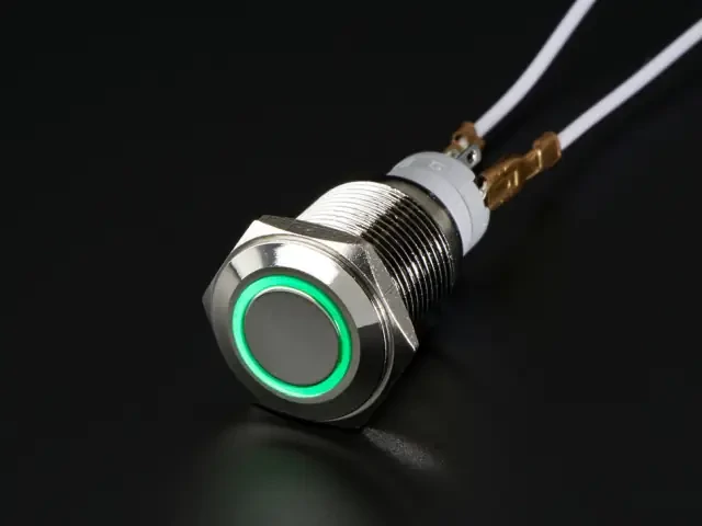 A560 Vandálbiztos nyomógomb zöld LED gyűrűvel, d=16mm