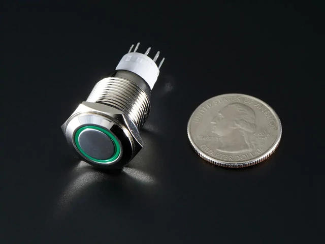 A482 Vandálbiztos kapcsoló zöld LED gyűrűvel, d=16mm