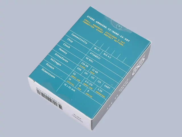 Arduino Nano 33 IoT - ABX00027 doboz hátoldala